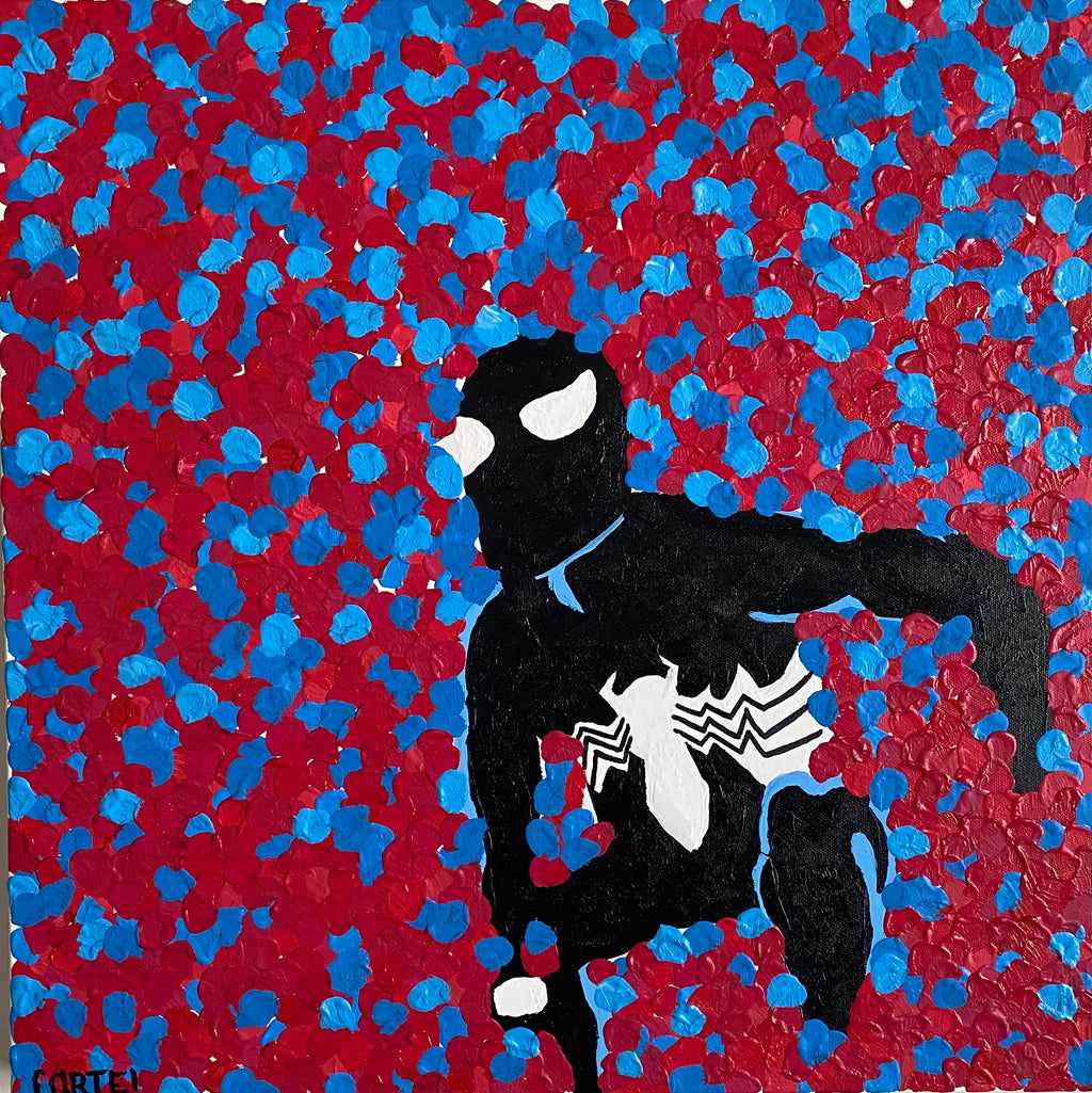Black symbiote spiderman painting made with acrylic.