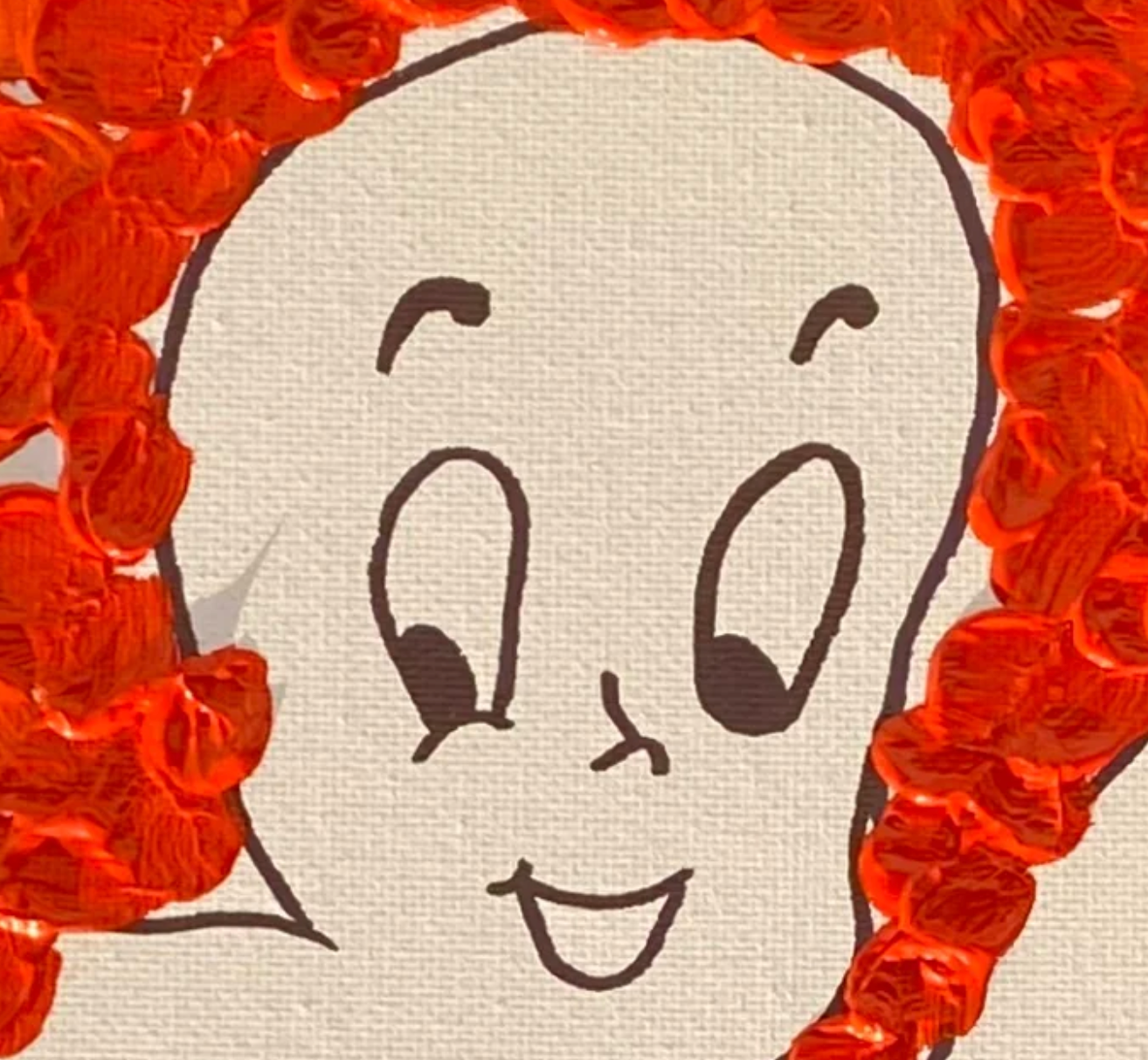 Cartoon ghost face with orange background