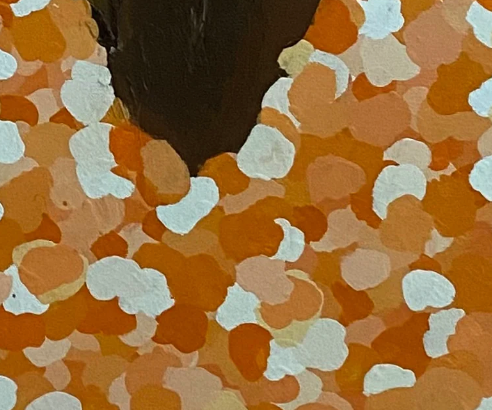 Close-up of a textured surface with orange, white, and brown colors.