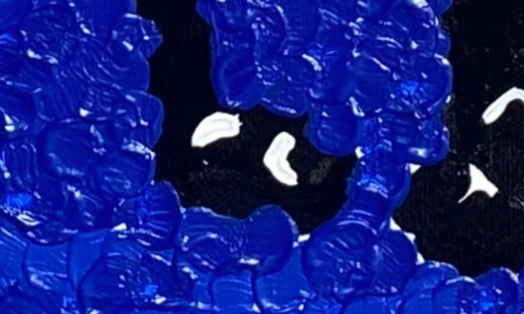 Daffy duck fists balled up with blue textured background