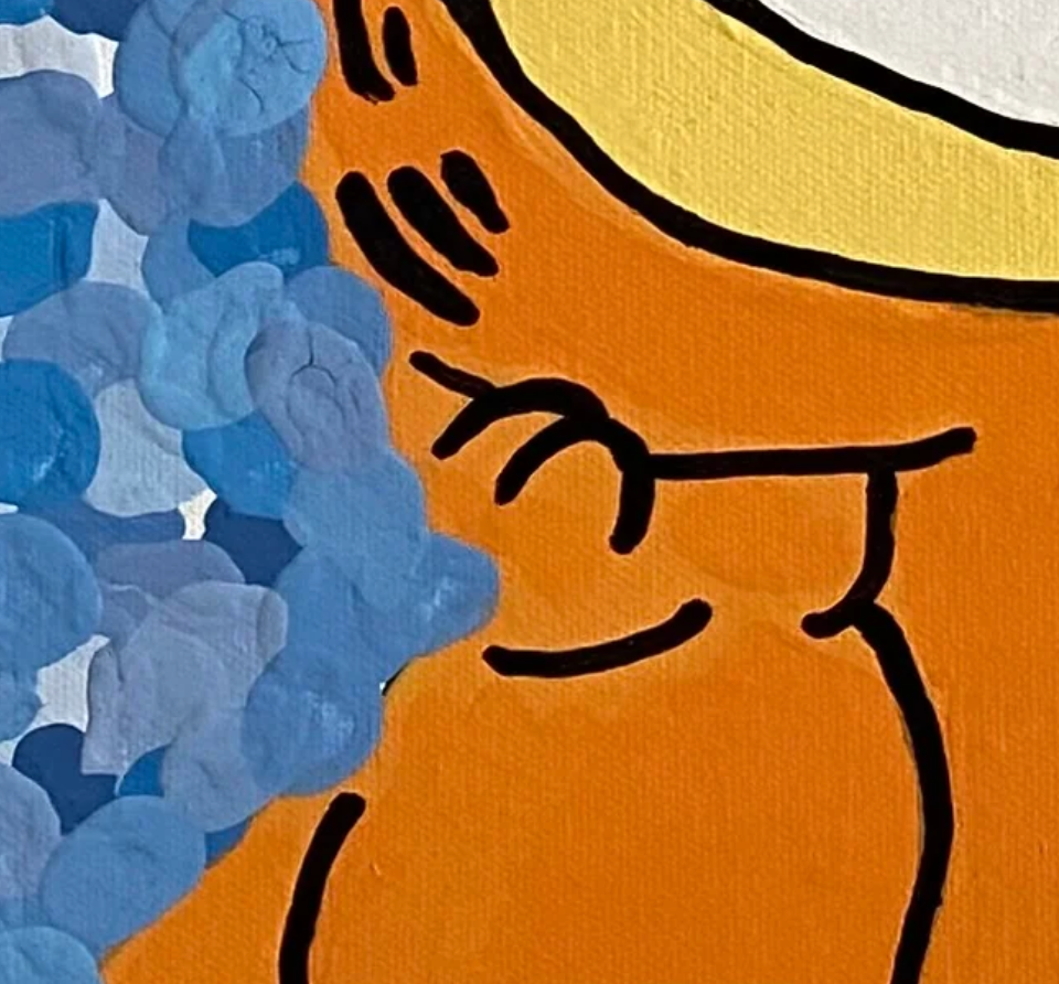 Abstract art with blue and orange shapes