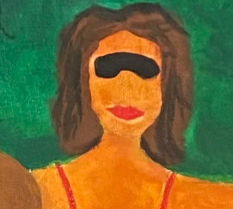 Simplified painting of a person with a green background