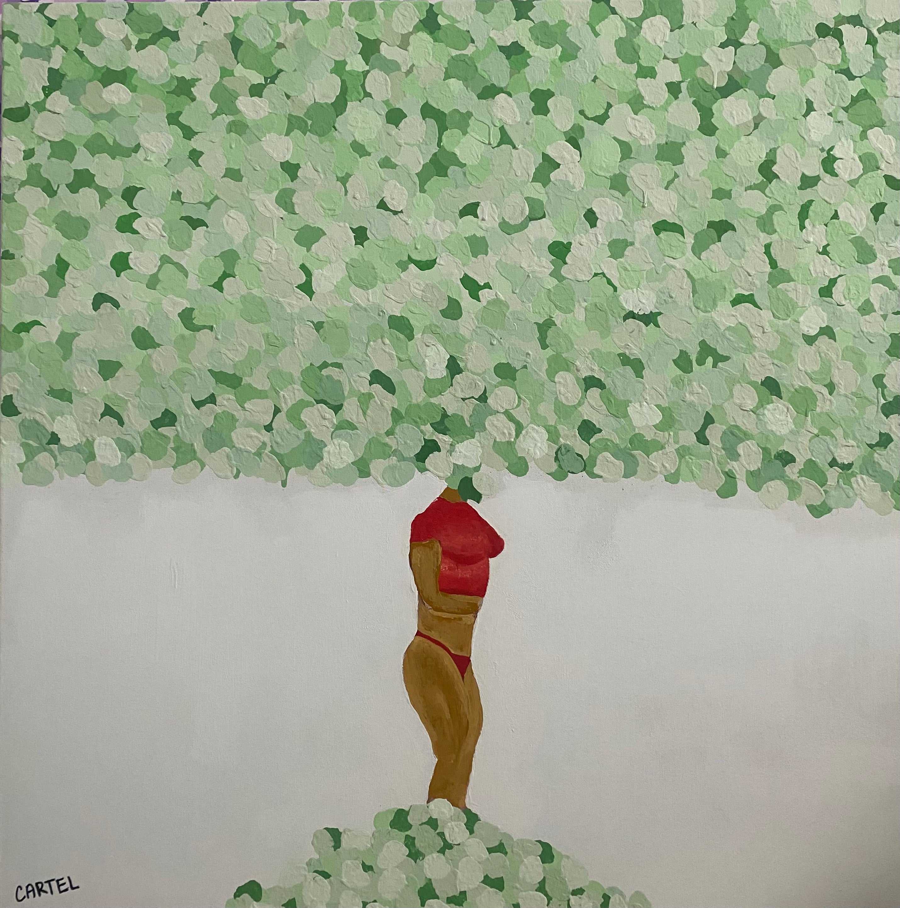 painting of a lady figure in a red shirt