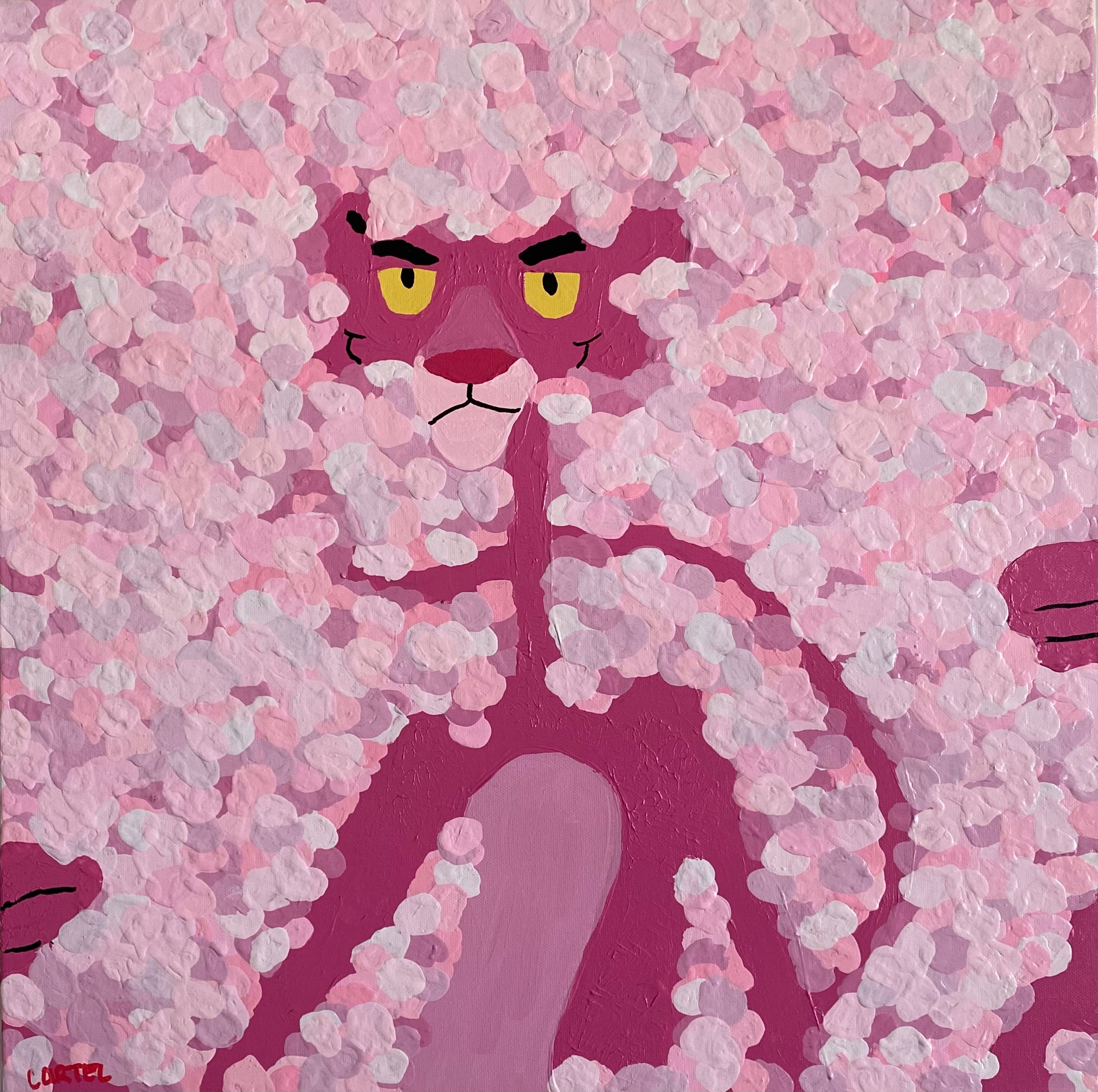 Pink panther painting made with acrylic.