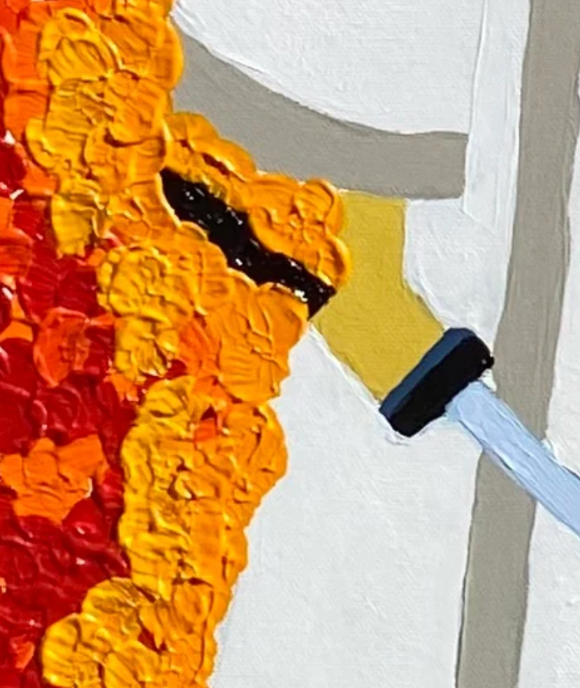 Close-up of a hand with a red and orange background